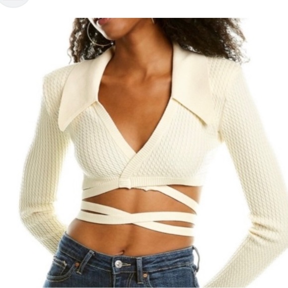WeWoreWhat Tops - WeWoreWhat Wrap Cable Knit Crop Top